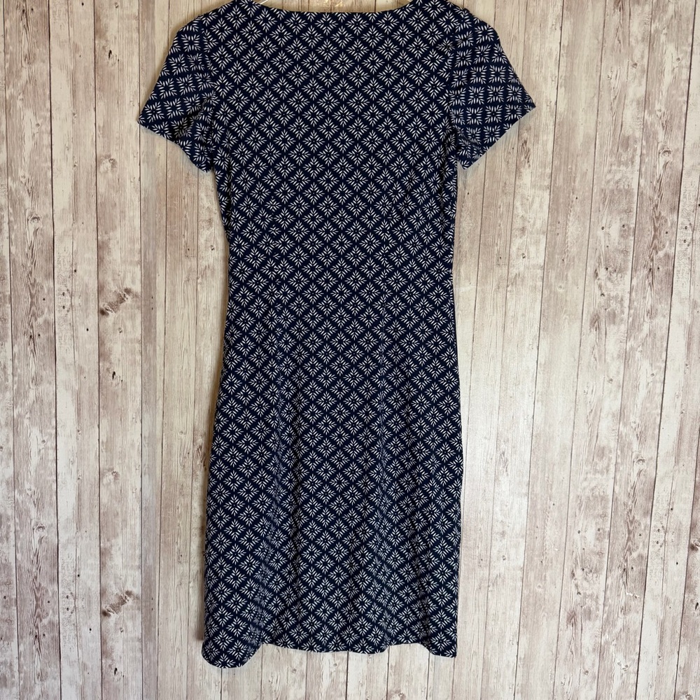 Talbots Navy Blue White Knit Jersey Draped Sheath Dress Size Petite Small - Picture 6 of 9